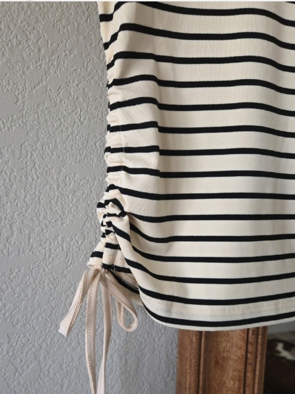 Women's Striped V-Neck Side-Tie Top - Cream/Black - Picture 4 of 6